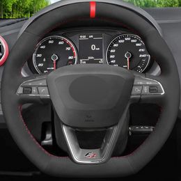 Black Suede Red Marker Car Steering Wheel Cover For Seat Leon Cupra R Leon ST Cupra Ateca Ateca FR296b