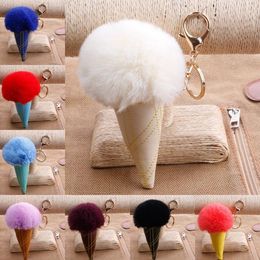 Newest 17 Colours Pom Pom Ball Keychains Ice cream Fur Key Rings For Women Key Holder Birthday Gifts Support FBA Drop Shipping