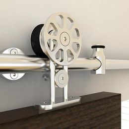 5/6/10/12/13.2ft Spoke wheel hanger sliding barn wood door hardware stainless steel top mounted single/double