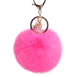 Faux Rabbit Fur Pom Pom Keychain Lovely Glass Ball Unicorn Key Chains for Women Trinket Girl Bag Charms Pendant Keyring