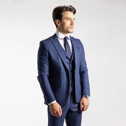 Navy Wedding Groom Tuxedos Summer Handsome One Button Pants Suits Prom Party Mens Formal Wear(Jacket+Vest+Pants)