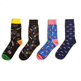 men's socks combed cotton Jacquard cartoon Geometric music conforms male business dress crew socks wedding gift sox 2pcs=1pairs