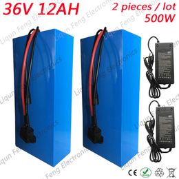 Wholesale 2pcs/lot Bicycle 36V Battery 12AH 500W eBike Battery 36V with 42V 2A charger 15A BMS Lithium Scooter Battery 36V 12AH