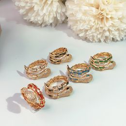 snake ring colour Classic Fashion Party Jewelry For Women Rose Gold Wedding Luxurious Full drilling snake Open size rings Free shipping