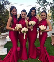 cheap long red bridesmaid dresses Canada - Red Long Bridesmaid Dress 2019 Cheap Halter Neck Summer Country Garden Formal Wedding Party Guest Maid of Honor Gown Plus Size Custom Made