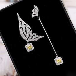 S925 Silver Earring Asymmetry Butterfly Fashion CZ Jewellery Brand Desgn Women's Long Chandelier Earrings Hot