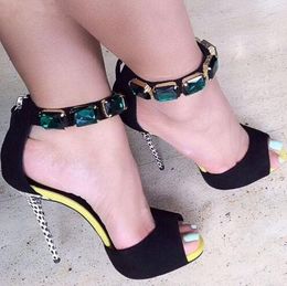 Designer- High Heel Sandals Women Flock Ankle Strap Cut Out Sandals Party Shoes