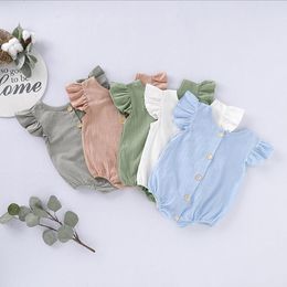 Kids Designer Clothes Girls Ruffle Rompers Summer Fly Sleeve Solid Triangle Jumpsuits Infant Cotton Soft Onesies Climb Clothes YP891