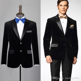 High Quality Two Button Black Groom Tuxedos Groomsmen Peak Lapel Best Man Blazer Mens Wedding Suits (Jacket+Pants+Tie) H:735