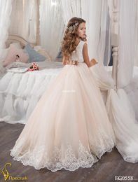 Lovely White Flower Girls Dresses For Wedding Back Bow Tulle Floor Length Girls Birthday Drsses First cummunion dresse