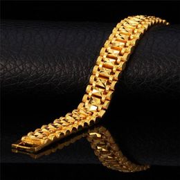 Wholesale-Bracelet Women Jewellery 12MM Pulseira Masculine Trendy Gold Colour Chunky Chain Link Bracelet Wholesale Bileklik Bracelet For Man