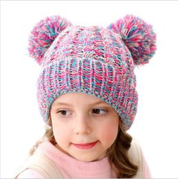 Girls Tassel Skull Caps Baby Winter Hats Fur Ball Pom Pom Knitted Hats Kids Crochet Beanie Ski Outdoor Caps Headgear Accessories Gift C6203