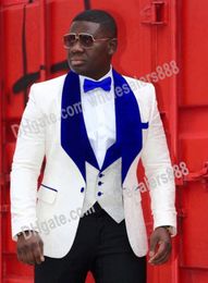 Groomsmen One Button Groom Tuxedos Shawl Royal Blue Velvet Lapel Men Suits Wedding Best Man Bridegroom (Jacket + Pants + Vest + Tie) L256
