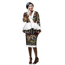 spring New african skirt suits Dashiki women elegant lady casual set femme Bazin Riche cotton plus size two pieces BRW WY2203