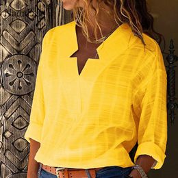 Nadafair Cotton Yellow Loose Blouse Women Long Sleeve Autumn Shirts Ladies Streatwear Spring Baggy Blouse And Tops For Female MX190714