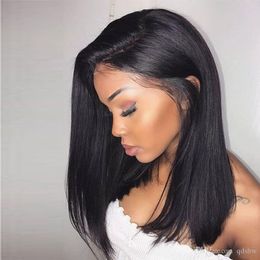 Long Bob Echthaar Lace Front Perucken Babyhaar Seitenteil Virgin Peruaner Glueless Preplucked Volle Spitze Kurze Bob Perucke Fur Schwarze Frau