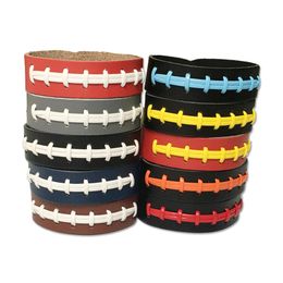 Couples Leather Seam Baseball Wristband Bracelet softball woven Bangles Wrist Strap Outdoor Sports Wrist Rope Hand Accessories E3406