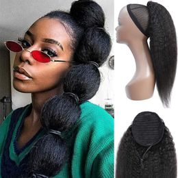 Coarse yaki Virgin Human Hair Pony tail Kinky Straight Ponytails Natural Ponytail Hairpieces Hair Tails Drawstring Ponytail Extension