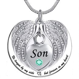 Cremation Jewellery Urn Necklace for Ashes No Longer by My Side But Forever in My Heart Angel wings Memorial Pendant for son