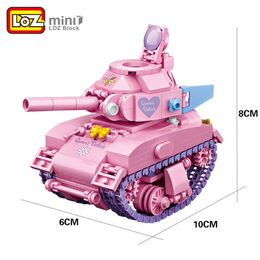 LOZ Mini Children Pink Cartoon Tank Model, DIY Building Blocks, Girl Favorite Developmental Toy, Ornament, for Party Kid Birthday Xmas Gifts