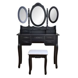 -Trifold 3 drei Spiegel Dresser mit Hocker Schwarz Farbe Frisierkommode 7 Schubladen Schlafzimmer Schreibtisch Versand schnell in USA stock