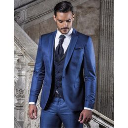 Brand New Groom Tuxedos Navy Blue Men Wedding Tuxedos Notch Lapel Men Jacket Blazer Fashion 3 Piece Suit(Jacket+Pants+Tie+Vest) 824