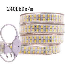 LED Şerit Işık 240 LEDs Çift Sıralı 220 V 110 V SMD 5730 Esnek Bant 5730 Dayanıklı Kullanım ve Aydınlık Güç Için Kristal Temizle PVC Boru