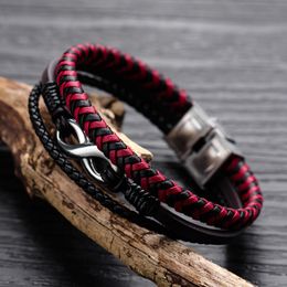 Wholesale-Jewelry Accessories Link Retro Wristband Stainless Steel Leather Bracelet Birthday Anniversary Gift European Stylish 8inch Punk