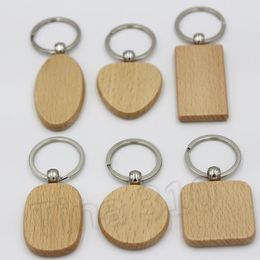Wooden Keychain Blank Wood key chain Car Pendant A variety of shapes round square heart Key Ring Party Favor T2C5131