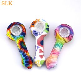 Glass smoking bongs With patterns design silicone smoking pipes honeycomb glass bowl water pipe bong dabs rigs silicone pipes size 4.32"