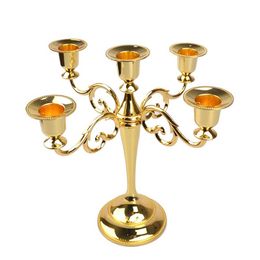 Metal Candle Holders 5-arms/3-arms Candle Stand Wedding Decoration Candelabra Centrepiece Candlestick Decor Crafts Silver/Gold 2 Colours