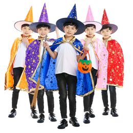 Halloween Cape Cloak hood+cloak 2pcs/set Children's Performer Magician Wizard Hot Stamping Five Star Cloak Cape EEA227