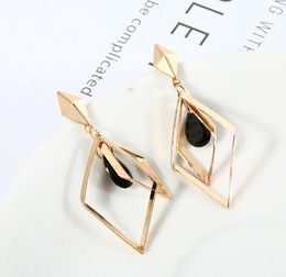 new hot Korean simple geometry personality diamond black crystal ear stud fashion classic exquisite elegance a