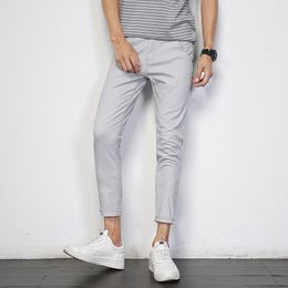 Fashion-Wholesale- Drizzte Mens British Style Slim Chino Soft Denim Stretch Ankle Pants Orange Blue Grey 32 33 34 36