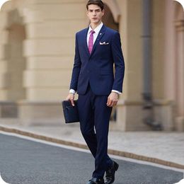 Classic Designe Navy Blue Men Wedding Dress Excellent Groom Tuxedos Popular Jacket Blazer Men Business Dinner/Darty Suit(Jacket+Pants+Tie)2