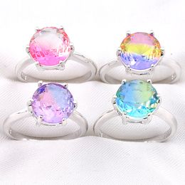 Luckyshine 10pcs lot 925 Sterling Silver Plated Round Bi Coloured Tourmaline Gems Colourful Cz For Women Ring Gift Party Holiday Jewellery Ring