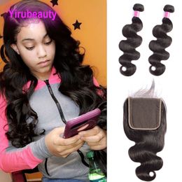 Brazilian Virgin Hair Extensions 2 Bundels With 6X6 Lace Closure Body Wave Human Hair Wefts With 6*6 Closure Natural Color