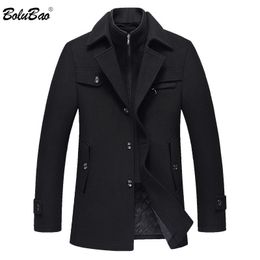 BOLUBAO Men Winter Wool Coat Men's New High Quality Solid Colour Simple Blends Woollen Pea Coat Male Trench Coat Casual Overcoat S191019