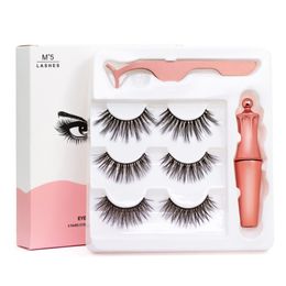 Magnetic Eyelashes Eyeliner Set with Tweezer 3 pairs 3D Faux Mink Eye Lashes Liquid Eyes liner False Eyelash Kit Gift box