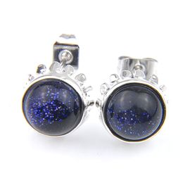 Luckyshine Charming Jewelry Round Blue Sandstone Small Stud Earrings Silver For Women Fashion Jewelry Stud E0428