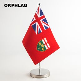 ONTARIO table desk Flag with silver flagpole base country banners 14*21CM for Office House Party