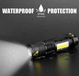 Portable LED Flashlight Q5 +COB Mini Black 2000LM Waterproof Zoom LED Torch penlight Use 14500 Battery flashlight torch Lighting