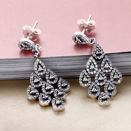 Wholesale-Sterling Silver Tear drop Pendant Dangle Earring Set Original Box for Pandora CZ Diamond Crystal Women Earrings
