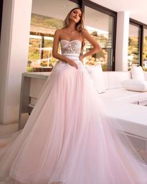 Pink Organza A Line Sweetheart Spring Wedding Dresses 2020 Designer Elegant vestidos de noche Wedding Guest Dress Bridal Gowns