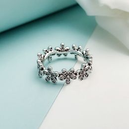 Wholesale- sterling silver Thai silver flower ring CZ diamond for Pandora Jewellery rose gold temperament ladies flower ring with original box