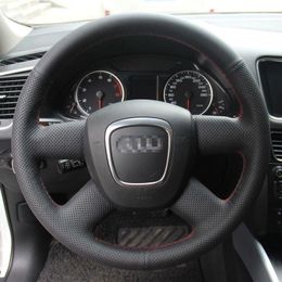 Hand Sewing Black Leather Steering Wheel Stitch on Wrap Cover For Audi Q5