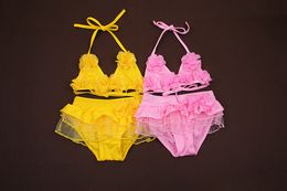 Fashion lace solid colors girls swimming clothes swimwear 2pcs/set bikini beachwear bathing suit toddlers girls swimsuits