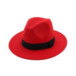 Fashion- Women Wool Blend Panama Hat Lady Wide Brim Fedora Sombrero Church Jazz Hat with Woven Belt