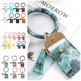 new PU Leather Tassels Bangle Wallet Credit ID Card Purse Keychain Bracelet Bag Women Animal Print Key Ring Purse Party Favor T2C5231