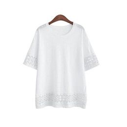 New Summer Women T-Shirt O-Neck Casual Loose Lace Crochet Embroidery Hollow Out Tee Shirt Blusas Big Size Female Trend